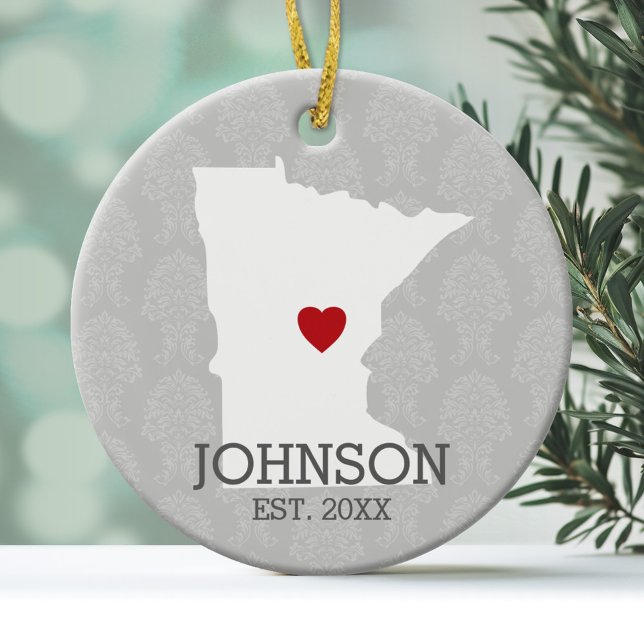 Ornamento De Cerâmica Mapa da Cidade do Estado de Minnesota - Casamento  (Personalized Christmas Photo Ornament)