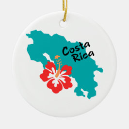 Ornamento De Cerâmica Mapa da Costa Rica com hibisco