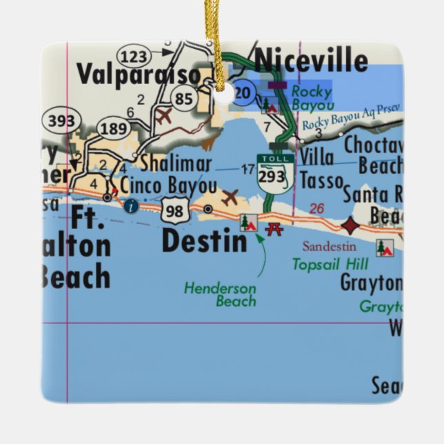 Ornamento De Cerâmica Mapa da Destin Florida (Frente)