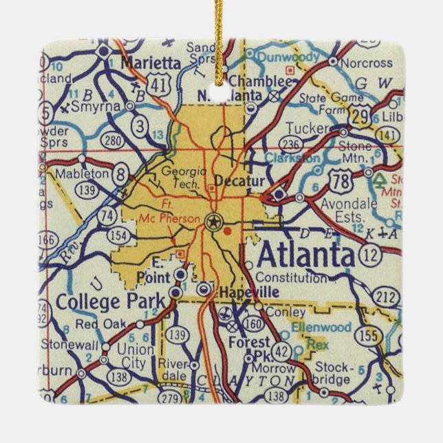 Ornamento De Cerâmica Mapa da Vintage Atlanta (Verso)