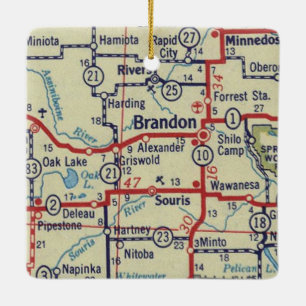 Ornamento De Cerâmica Mapa da Vintage Brandon Manitoba