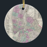 Ornamento De Cerâmica Mapa da Vintage da NYC e do Brooklyn (1866)<br><div class="desc">Este é um mapa antigo de Nova Iorque e Brooklyn produzido em 1866.</div>