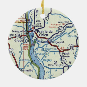Ornamento De Cerâmica Mapa da Vintage da Prairie du Chien WI