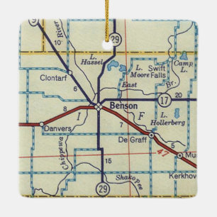 Ornamento De Cerâmica Mapa da Vintage de Benson Minnesota