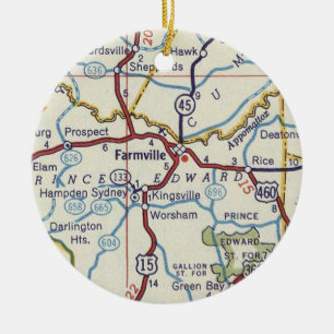 Ornamento De Cerâmica Mapa da Vintage de Farmville VA