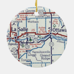 Ornamento De Cerâmica Mapa da Vintage de La Salle e Ottawa Illinois