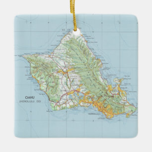 Ornamento De Cerâmica Mapa da Vintage de Oahu