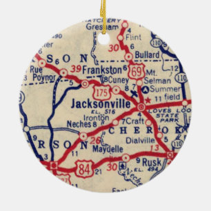 Ornamento De Cerâmica Mapa da Vintage do Jacksonville TX