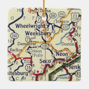 Ornamento De Cerâmica Mapa da Vintage do KY Wheelwright