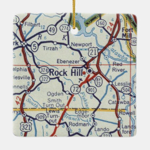 Ornamento De Cerâmica Mapa da Vintage do Rock Hill SC