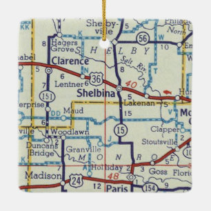 Ornamento De Cerâmica Mapa da Vintage do Shelbina MO