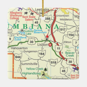 Ornamento De Cerâmica Mapa da Vintage em Lisboa Ohio