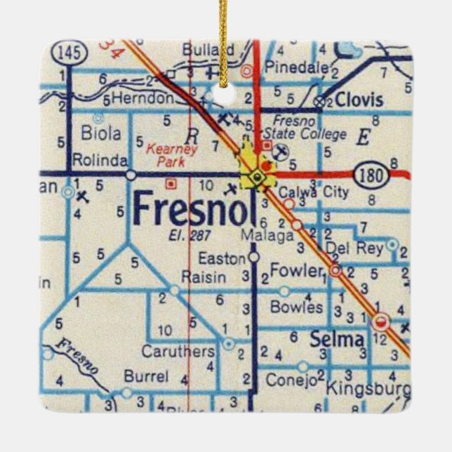 Ornamento De Cerâmica Mapa da Vintage Fresno (Verso)