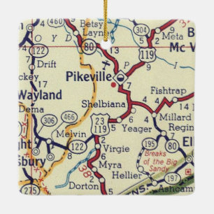 Ornamento De Cerâmica Mapa da Vintage Pikeville KY