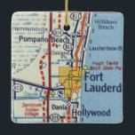 Ornamento De Cerâmica Mapa da Vintagem da Praia de Pompano<br><div class="desc">Enfeites de natal para Pompano Beach Flórida,  Diana e Hollywood FL no mapa de colheita.</div>