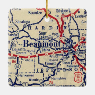Ornamento De Cerâmica Mapa da Vintagem do Beaumont TX