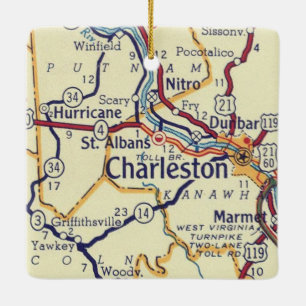 Ornamento De Cerâmica Mapa da Vintagem do Charleston WV