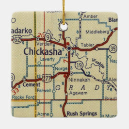 Ornamento De Cerâmica Mapa da Vintagem do Chickasha OK