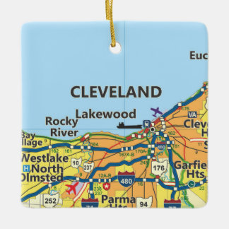 Ornamento De Cerâmica Mapa da Vintagem do Cleveland OH