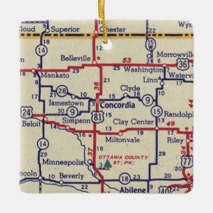 Ornamento De Cerâmica Mapa da Vintagem do Concordia KS