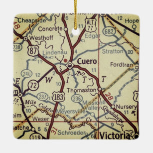 Ornamento De Cerâmica Mapa da Vintagem do Cuero TX