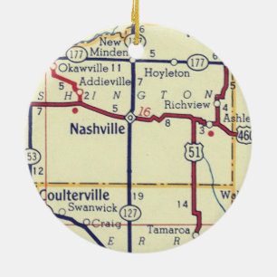 Ornamento De Cerâmica Mapa da Vintagem do IL de Nashville