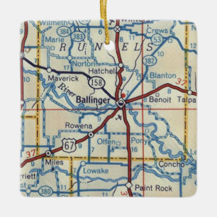 Ornamento De Cerâmica Mapa da Vintagem TX do Ballinger