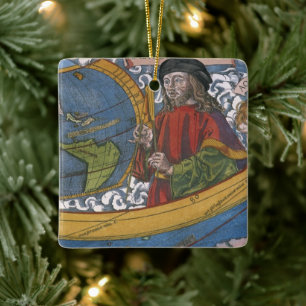 Ornamento De Cerâmica Mapa das Américas com o explorador Amerigo Vespucc