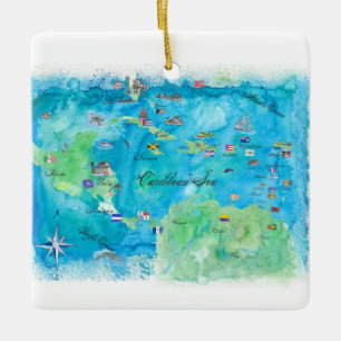 Ornamento De Cerâmica Mapa das caraíbas Antilhas do poster de viagens d