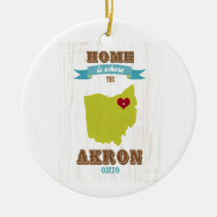 Ornamento De Cerâmica Mapa de Akron, Ohio - Home é onde o coração est