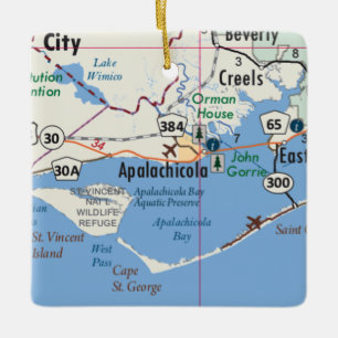 Ornamento De Cerâmica Mapa de Apalachicola na Flórida