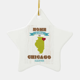 Ornamento De Cerâmica Mapa de Chicago, Illinois - Home é onde o coraç