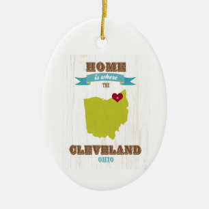 Ornamento De Cerâmica Mapa de Cleveland, Ohio - Home é onde o coração