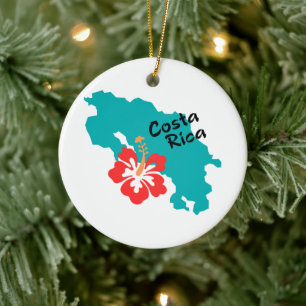 Ornamento De Cerâmica Mapa de Costa Rica com hibiscus