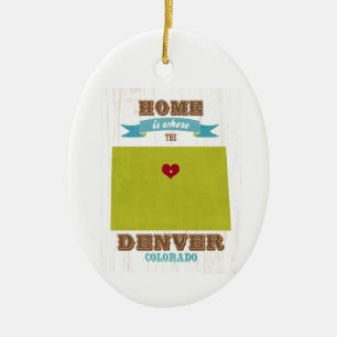 Ornamento De Cerâmica Mapa de Denver, Colorado - Home é onde o coraçã