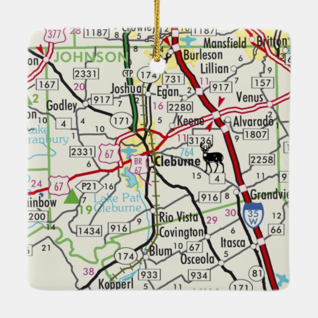 Ornamento De Cerâmica Mapa de Estradas TX Cleburne (Verso)