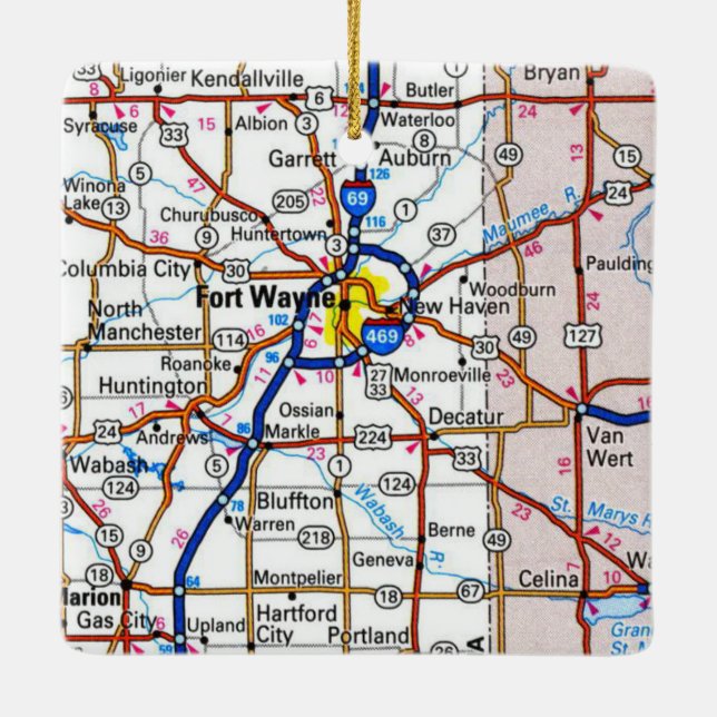 Ornamento De Cerâmica Mapa de Fort Wayne Indiana (Verso)