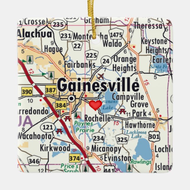 Ornamento De Cerâmica Mapa de Gainesville na Flórida (Frente)