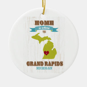 Ornamento De Cerâmica mapa de Grand Rapids, michigan - Home é onde