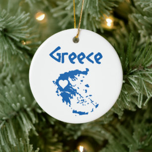 Ornamento De Cerâmica Mapa de Grécias Azul e Branco