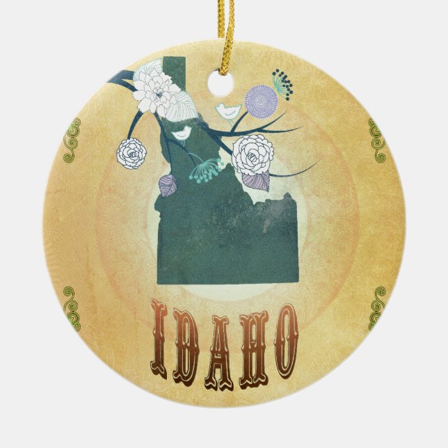 Ornamento De Cerâmica Mapa de Idaho com pássaros bonitos (Frente)