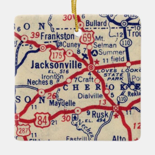 Ornamento De Cerâmica Mapa de Jacksonville TX 1941 (Frente)