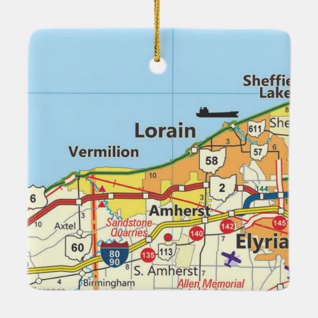 Ornamento De Cerâmica Mapa de Lorain Ohio Road (Verso)