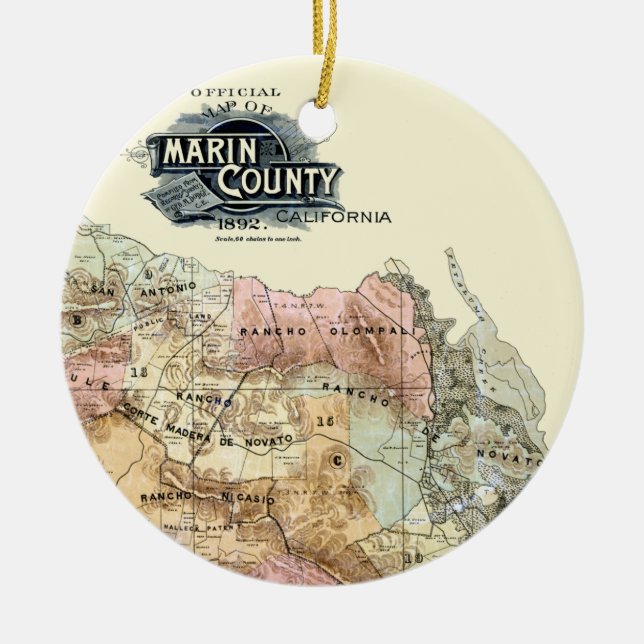 Ornamento De Cerâmica Mapa de Marin County em 1890 (Frente)