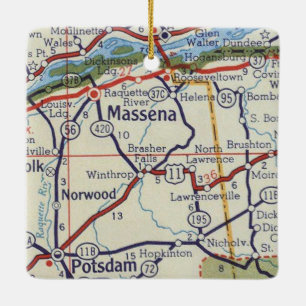 Ornamento De Cerâmica Mapa de Massena NY Vintage