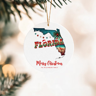 Ornamento De Cerâmica Mapa de Natal do Estado da Flórida