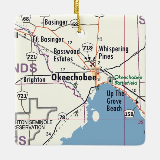 Ornamento De Cerâmica Mapa de Okeechobee na Flórida (Frente)