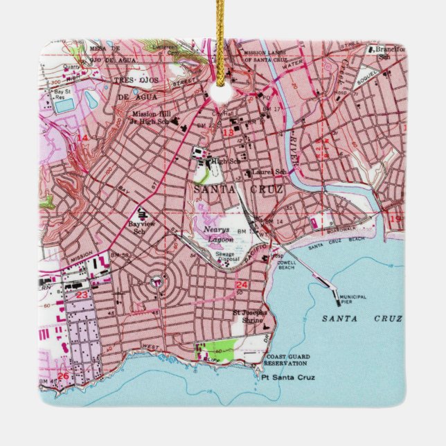 Ornamento De Cerâmica Mapa de papais noeis Cruz CA 1955 (Verso)