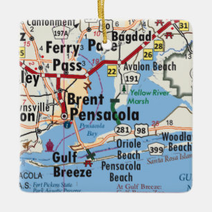 Ornamento De Cerâmica Mapa de Pensacola na Flórida