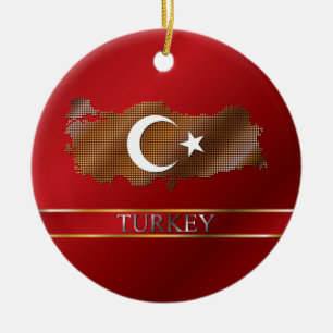 Ornamento De Cerâmica Mapa de pixel de Turquia e bandeira turca